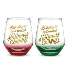 Load image into Gallery viewer, Hallmark Channel Let&#39;s Stay In Stemless Wine Glasses, Set of 2
