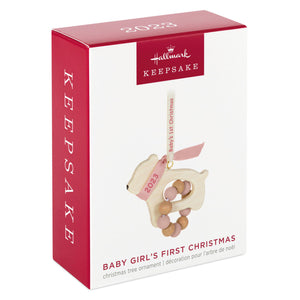 Baby Girl's First Christmas Bear 2023 Ornament