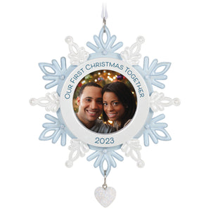 Our First Christmas Together Snowflake 2023 Photo Frame Ornament