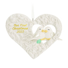 Load image into Gallery viewer, Our First Christmas Birds in Heart 2023 Porcelain Ornament
