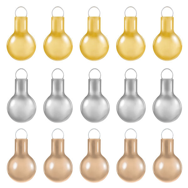 Mini Elegant Gold, Champagne and Silver Glass Ornaments, Set of 15