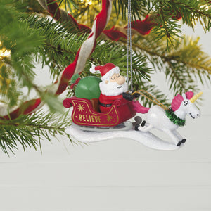 Just Believe Santa With Unicorn Ornament