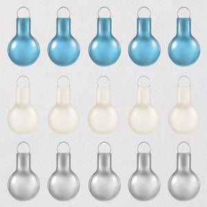 Mini Whimsical Blue, White and Silver Glass Ornaments, Set of 15