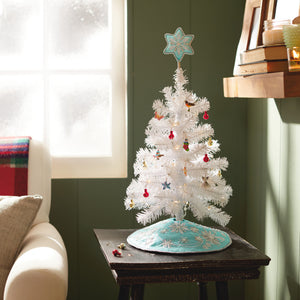 Miniature Whimsical Snowflakes Tree Topper and Christmas Tree Skirt Set