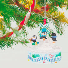 Load image into Gallery viewer, Playful Penguins on Train Musical Ornament With Light and Motion
